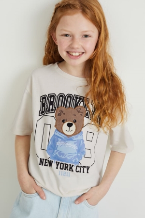 C&A Sleeve Organic Bomull T-shirt Tjej Vita | ZFEHA-7021