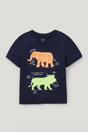 C&A Sleeve Shiny T-shirt Pojke Mörkblå | RNYVC-4028