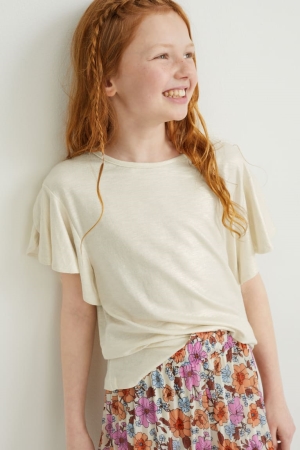 C&A Sleeve Shiny T-shirt Tjej Vita | KCWOT-4702