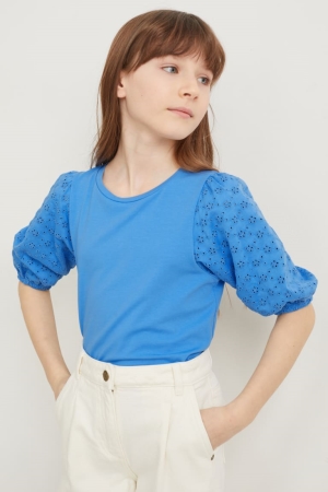 C&A Sleeve T-shirt Tjej Blå | PXGLD-0812
