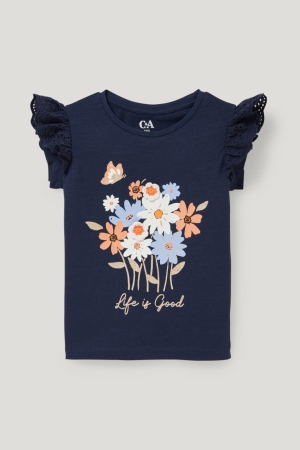 C&A Sleeve T-shirt Tjej Mörkblå | REMJP-5392
