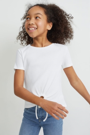 C&A Sleeve T-shirt Tjej Vita | EWXOV-7896