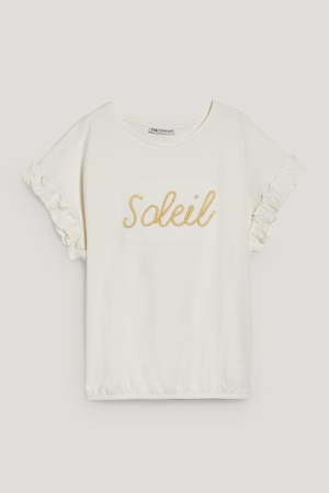 C&A Sleeve T-shirt Tjej Vita | MEWJB-7960