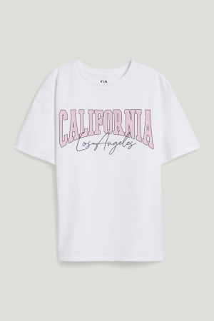 C&A Sleeve T-shirt Tjej Vita | MPWYF-6479
