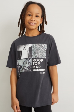 C&A Sleeve With In-conversion Bomull T-shirt Pojke Mörkgrå | EDNOT-5670