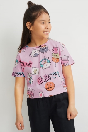 C&A Sleeve With In-conversion Bomull T-shirt Tjej Rosa | EUABZ-9376