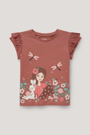 C&A Sleeve With In-conversion Bomull T-shirt Tjej Bruna | HGMCP-1527