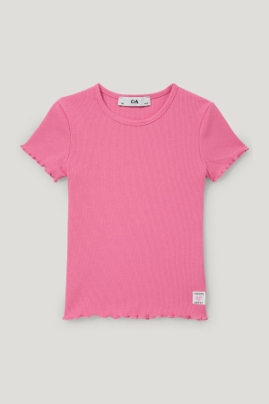 C&A Sleeve With In-conversion Bomull T-shirt Tjej Rosa | HTFLS-0734
