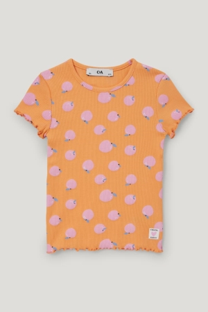 C&A Sleeve With In-conversion Bomull T-shirt Tjej Orange | ICPZU-7459
