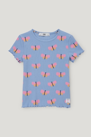 C&A Sleeve With In-conversion Bomull T-shirt Tjej Blå | KBIUJ-6125