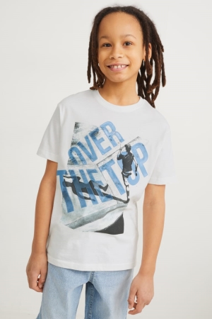 C&A Sleeve With In-conversion Bomull T-shirt Pojke Vita | RMSDE-1483