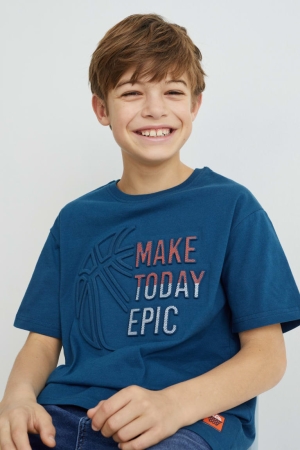 C&A Sleeve With In-conversion Bomull T-shirt Pojke Mörkblå | UFISQ-4128