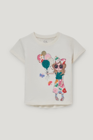 C&A Sleeve With In-conversion Bomull T-shirt Tjej Vita | WHGUX-8719