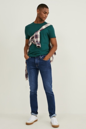 C&A Slim Flex Jog Denim Jeans Herr Blå Mörkblå | YBPCN-4056