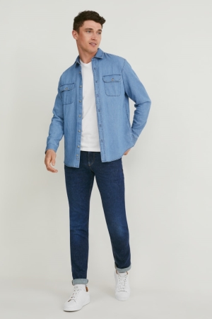 C&A Slim With Hemp Fibres Lycra® Jeans Herr Blå Mörkblå | DXFBU-3697