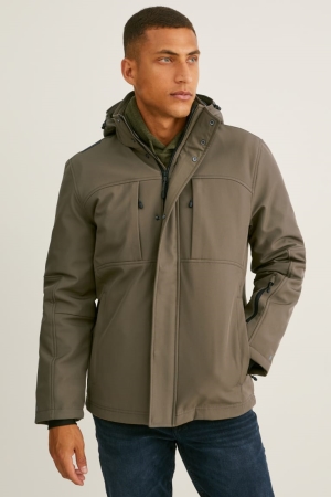 C&A Softshell With Hood Jacka Herr Khaki | LMBDZ-9076