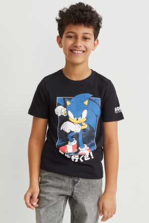 C&A Sonic Sleeve With In-conversion Bomull T-shirt Pojke Svarta | IORPB-8134