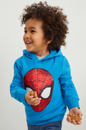 C&A Spider-man Shiny Hoodie Tjej Blå | YPKQO-6538