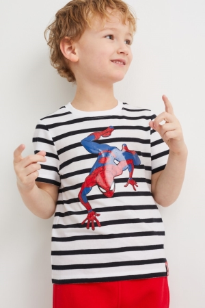C&A Spider-man Sleeve Randig T-shirt Pojke Vita | SBLKX-0892