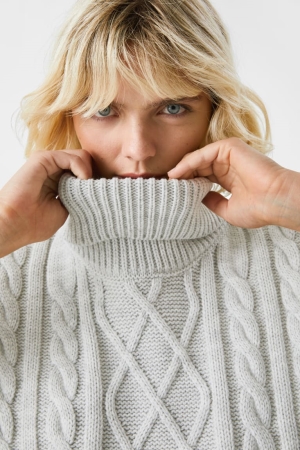 C&A Stickad Slipover Hoodie Dam Ljusgrå | RIFGT-6237