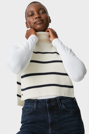 C&A Stickad Slipover Randig Hoodie Dam Vita | SIBZN-0587