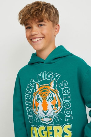 C&A Stranger Things Hoodie Tjej Gröna | FDEUB-4593