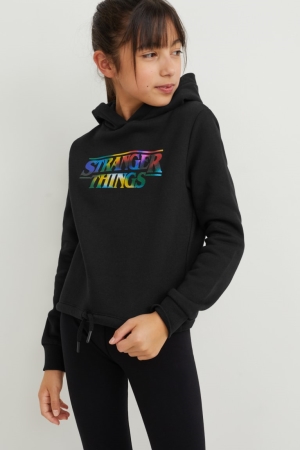 C&A Stranger Things Hoodie Tjej Svarta | MHDUL-1794