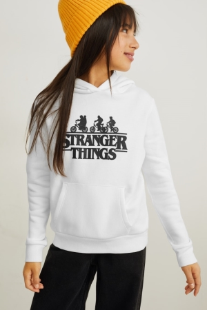 C&A Stranger Things Hoodie Tjej Vita | MDGRK-4137