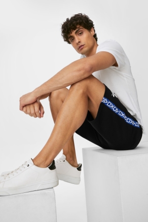 C&A Sweat Organic Bomull Playstation Shorts Herr Svarta | JGZVQ-3960
