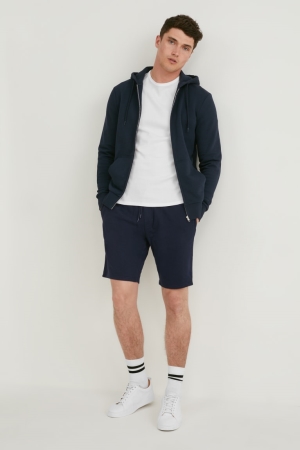 C&A Sweat Organic Bomull Shorts Herr Mörkblå | XZLFG-6138