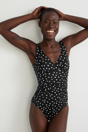C&A Swimsuit Vadderad Polka Dot Badkläder Dam Svarta | APSON-4751