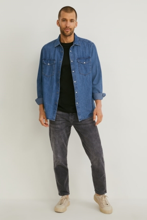 C&A Tapered Lycra® Jeans Herr Svarta | AQNSF-7856