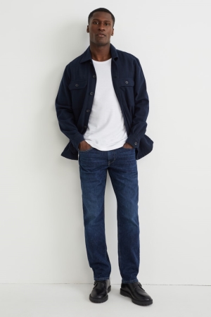 C&A Tapered With Hemp Fibres Lycra® Jeans Herr Blå Mörkblå | IVJRC-4031