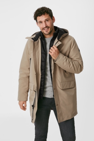 C&A Technical Parka With Hood Recycled Jacka Herr Beige | GSMRV-0482
