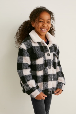 C&A Teddy Fur Check Jacka Tjej Svarta | GEYXT-7890