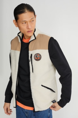 C&A Teddy Fur Gilet Jacka Herr Vita | AMNOW-5290
