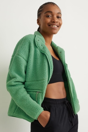 C&A Teddy Fur Hoodie Dam Ljusgröna | OFLDG-4927