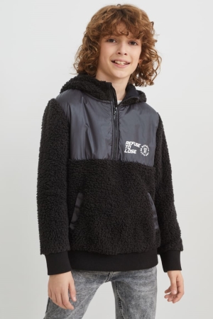 C&A Teddy Fur Hoodie Tjej Svarta | CZBRE-1875