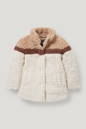 C&A Teddy Fur Jacka Tjej Vita | KBQRS-0298