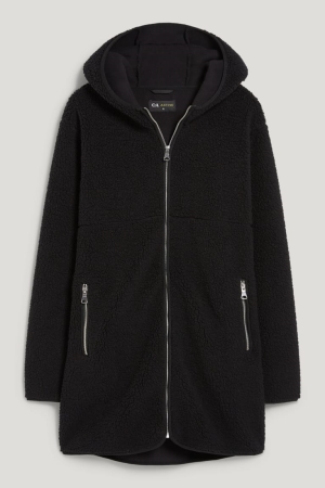 C&A Teddy Fur With Hood Jacka Dam Svarta | MCWAD-9427