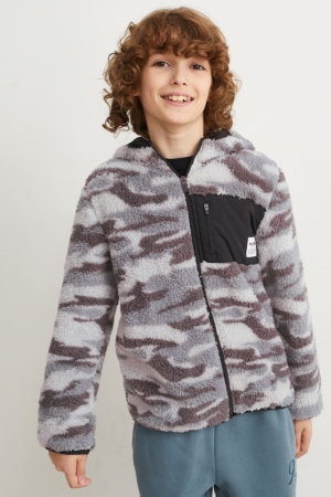 C&A Teddy Fur With Hood Patterned Hoodie Tjej Grå | SETMA-6807