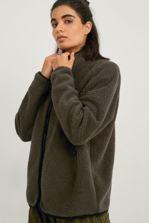 C&A Teddy Fur Zip-through Vandring Thermolite® Ecomade Recycled Tröjor Dam Mörkgröna | MBSJU-4179