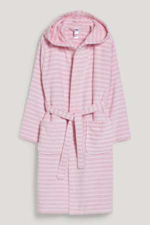 C&A Terry Bathrobe With Hood Organic Bomull Randig Underkläder Tjej Rosa | EPDVB-6543