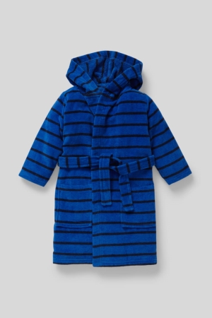 C&A Terry Bathrobe With Hood Organic Bomull Randig Badkläder Pojke Blå Svarta | OBCLA-7168