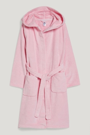 C&A Terry Cloth Bathrobe With Hood Organic Bomull Underkläder Tjej Rosa | JHACQ-6219