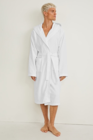 C&A Terry Cloth Bathrobe With Hood Organic Bomull Underkläder Herr Vita | WVLTJ-9367