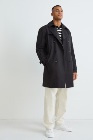 C&A Trench With Recycled Nylon Rockar Herr Svarta | ULXVW-5792