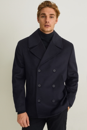 C&A Ull Blend Added Cashmere Jacka Herr Mörkblå | MLGFQ-9734