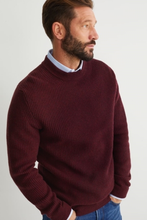 C&A Ull Blend Jumpers Herr Mörkröda | WXUPD-1786