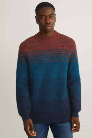 C&A Ull Blend Recycled Jumpers Herr Orange Mörkblå | VLMHR-7013
